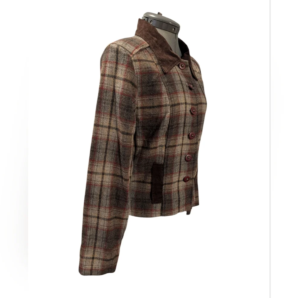 90s Y2K Women's Wrapper Plaid Wool‎ Jacket Blazer Size Medium